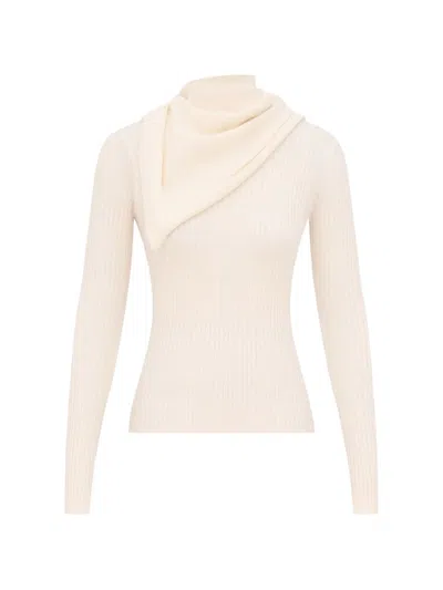 Zimmermann Valiant Scarf-detail Ribbed Sweater In White