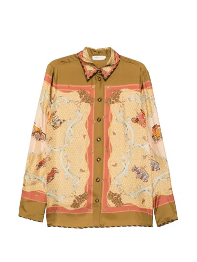 Zimmermann Valiant Scarf-print Long-sleeve Shirt In Brown