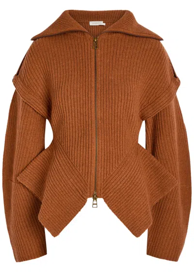 Zimmermann Valiant Sculpted Wool-blend Cardigan In Rust