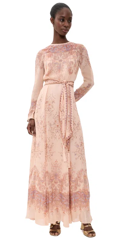 Zimmermann Valiant Sheath Belted Printed Organza Maxi Dress In Neutral