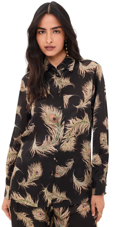 Zimmermann Valiant Silk Button Down Shirt Black Feather