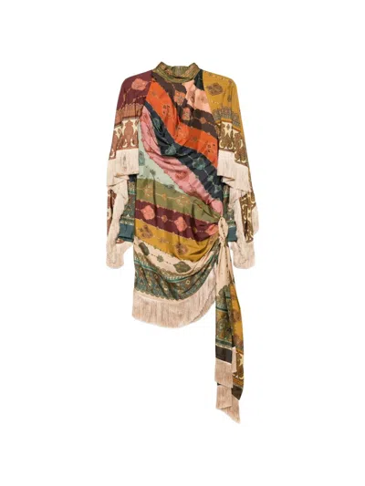 Zimmermann Valiant Printed Tie-detailed Fringe-trimmed Silk-satin Mini Dress In Multi