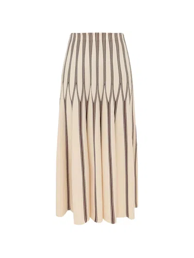Zimmermann Valiant Striped Knitted Midi Skirt In Brown