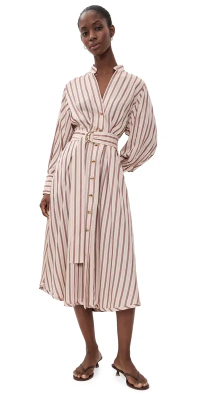 Zimmermann Valiant Stripe Long Sleeve Midi Shirtdress In Neutral