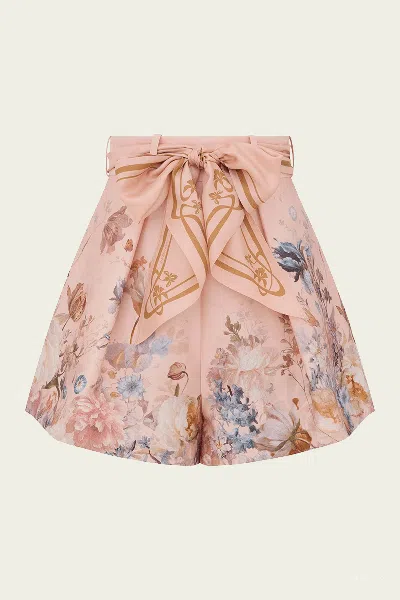 Zimmermann Valiant Tuck Short In Peach Floral In Pink
