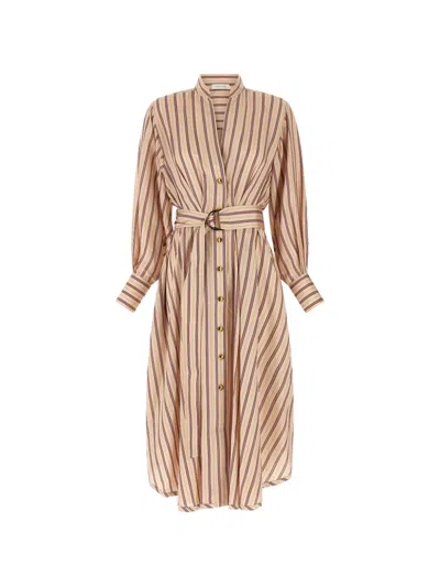 Zimmermann Valiant Tuck Striped Midi Dress In Pink
