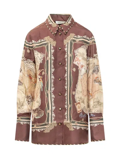 Zimmermann Valiant Twill Shirt With Scarf Detail In Plum Scarf
