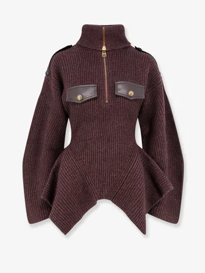 Zimmermann Womens Chocolate Valiant Utility Wool-blend Jumper Xl In Burgundy