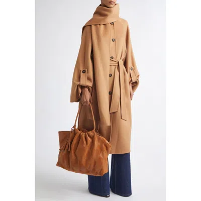 Zimmermann Valiant Wool Blend Coat With Scarf In Nude