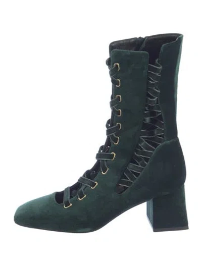Pre-owned Zimmermann Velvet Lace-up Boots In Green