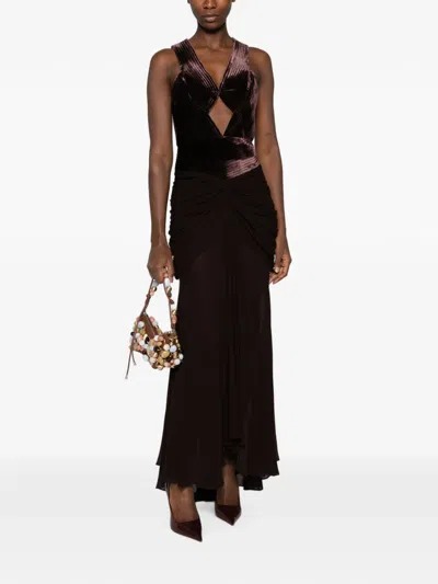 Zimmermann Velvet-panelled Ruched Maxi Dress In Black