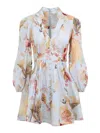 Zimmermann Ascension Light Blue Mini Dress With Flared Skirt And All-over Print In Linen Woman In Neutral