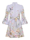 Zimmermann Rebellion Multicolor Midi Dress With Bow Detail On The Front And All-over Floral Print In Linen Woma In Blue