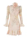 Zimmermann Crush Flower-detailed Linen-silk Mini Dress In Multicolour