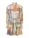Zimmermann Matchmaker Lantern Belted Printed Cotton And Silk-blend Voile Mini Dress In Multicolour