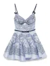 Zimmermann Crush Embellished Velvet-trimmed Printed Linen And Silk-blend Mini Dress In Nude & Neutrals