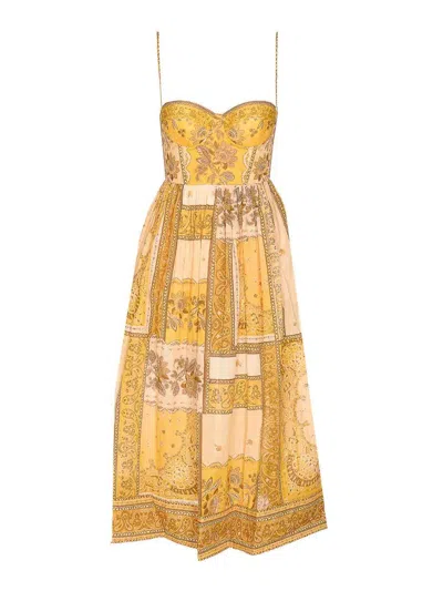 Zimmermann Mustard Bandana Lucky Corset Midi Dress