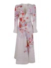 Zimmermann Flower Printed Crush Midi Dress In Linen In Red