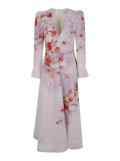 ZIMMERMANN CRUSH FRILL SLEEVED MIDI DRESS