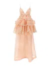 Zimmermann Linen And Silk Long Dress With Embroidered Flounces