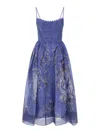 Zimmermann Rebellion Lace-up Embellished Pleated Gathered Printed Linen And Silk-blend Midi Dress In Blue