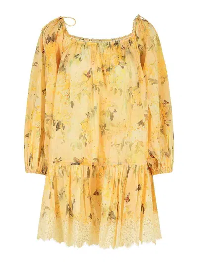 ZIMMERMANN CASCADIAN YELLOW COTTON MINI DRESS
