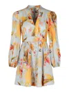 Zimmermann Ascension Light Blue Mini Dress With Flared Skirt And All-over Print In Linen Woman