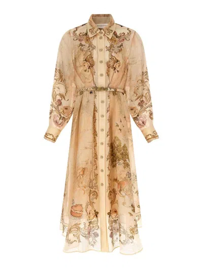 Zimmermann Memento Buttoned Midi Dress In Sand