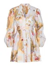 Zimmermann Ascension Light Blue Mini Dress With Flared Skirt And All-over Print In Linen Woman In Multi