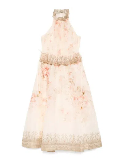 Zimmermann Illuminate Halter Midi Dress In Coral Floral