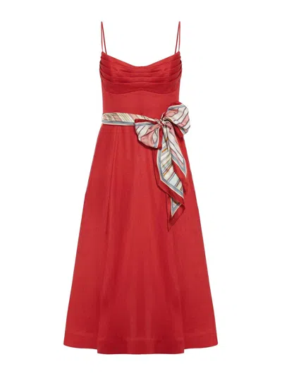 Zimmermann Womens Red Rebellion Tuck Shoulder-straps Linen Midi Dress Xs