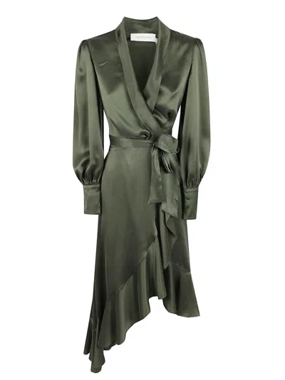ZIMMERMANN VIBRANT GREEN SILK WRAP DRESS WITH ASYMMETRICAL HEMLINE
