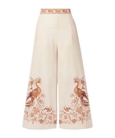 Zimmermann Vintage Floral High-waisted Wide-leg Pants In White