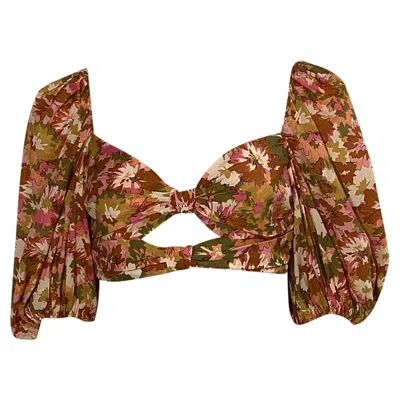 Zimmermann Violet Floral-print Cropped Top In Multicolor Cotton