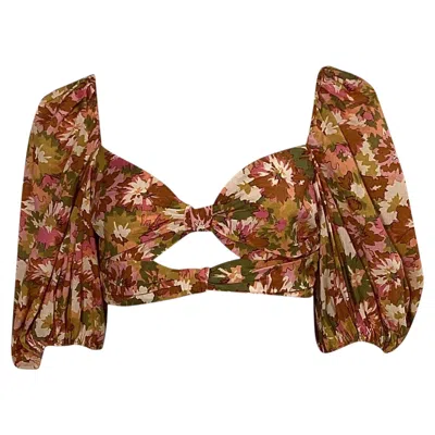 Pre-owned Zimmermann Violet Floral-print Cropped Top In Multicolor Cotton In Purple