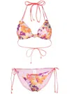 ZIMMERMANN VIOLET KNOTTED TIE STRAPS TWO PIECE BIKINI SWIMSUIT IN MUSTARD MULTI FLORAL