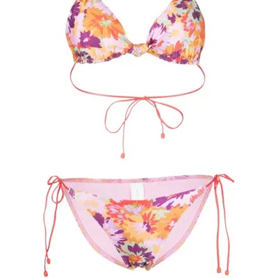 Zimmermann Violet Knotted Tie Straps Two Piece Bikini Swimsuit In Pink