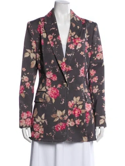 Pre-owned Zimmermann Virgin Wool Floral Print Blazer In Gray