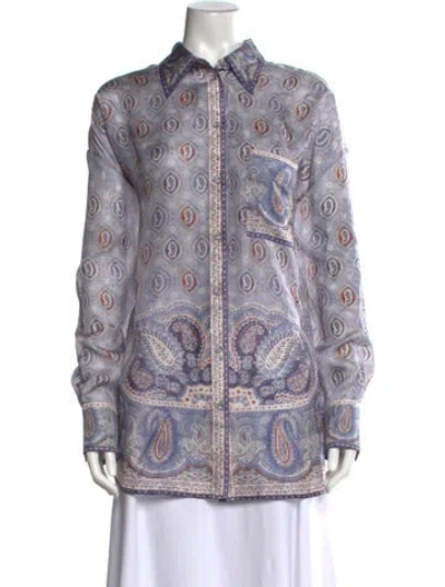 Pre-owned Zimmermann Vitale Silk Blouse In Blue