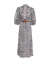 Zimmermann Belted Paisley-print Linen Midi Dress In Gray