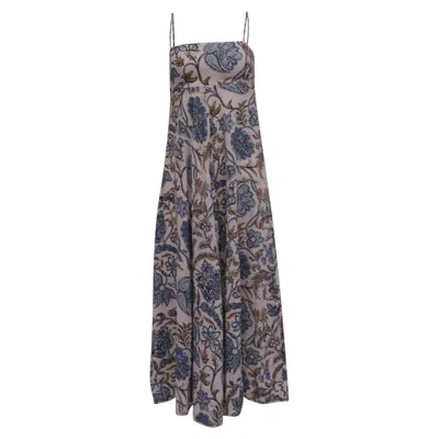 Pre-owned Zimmermann Vitali Floral-print Midi Dress In Multicolor Linen In Gray