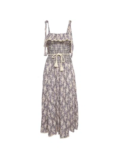 Pre-owned Zimmermann Vitali Shirred Midi Dress In Blue