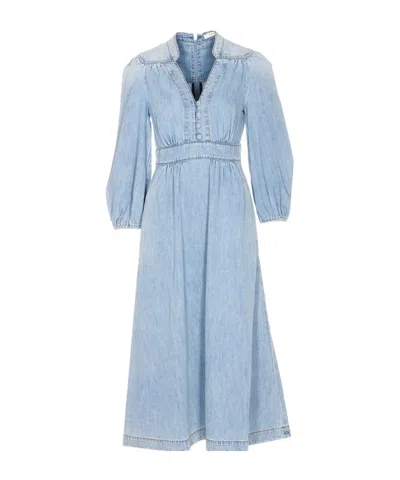 ZIMMERMANN ZIMMERMANN V-NECK FLARED DENIM MIDI DRESS