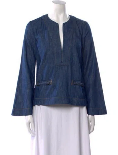 Pre-owned Zimmermann V-neck Long Sleeve Blouse In Blue