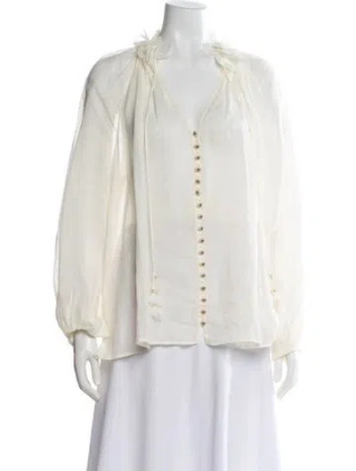 Pre-owned Zimmermann V-neck Long Sleeve Blouse In Neutral