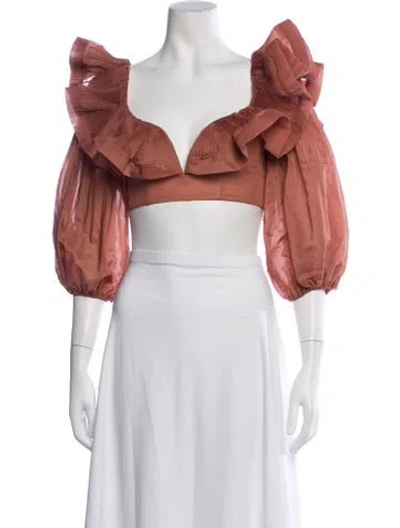 Pre-owned Zimmermann V-neck Long Sleeve Blouse In Orange