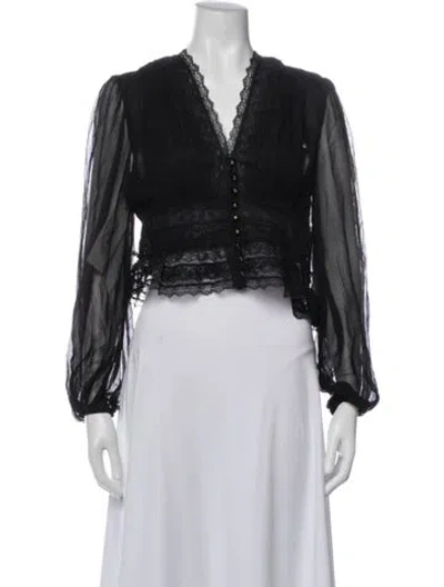 Pre-owned Zimmermann V-neck Long Sleeve Blouse W/ Tags In Black