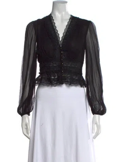 Pre-owned Zimmermann V-neck Long Sleeve Blouse W/ Tags In Black