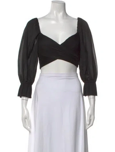 Pre-owned Zimmermann V-neck Long Sleeve Crop Top In Black