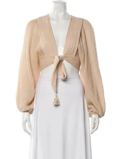 Pre-owned Zimmermann V-neck Long Sleeve Crop Top In Neutral